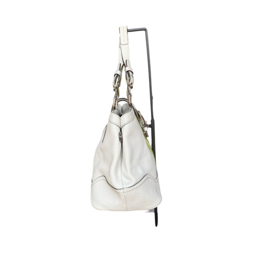 Coach Hampton White Leather Stripe Buckle Double Handle Satchel Bag - Picture 3 of 12